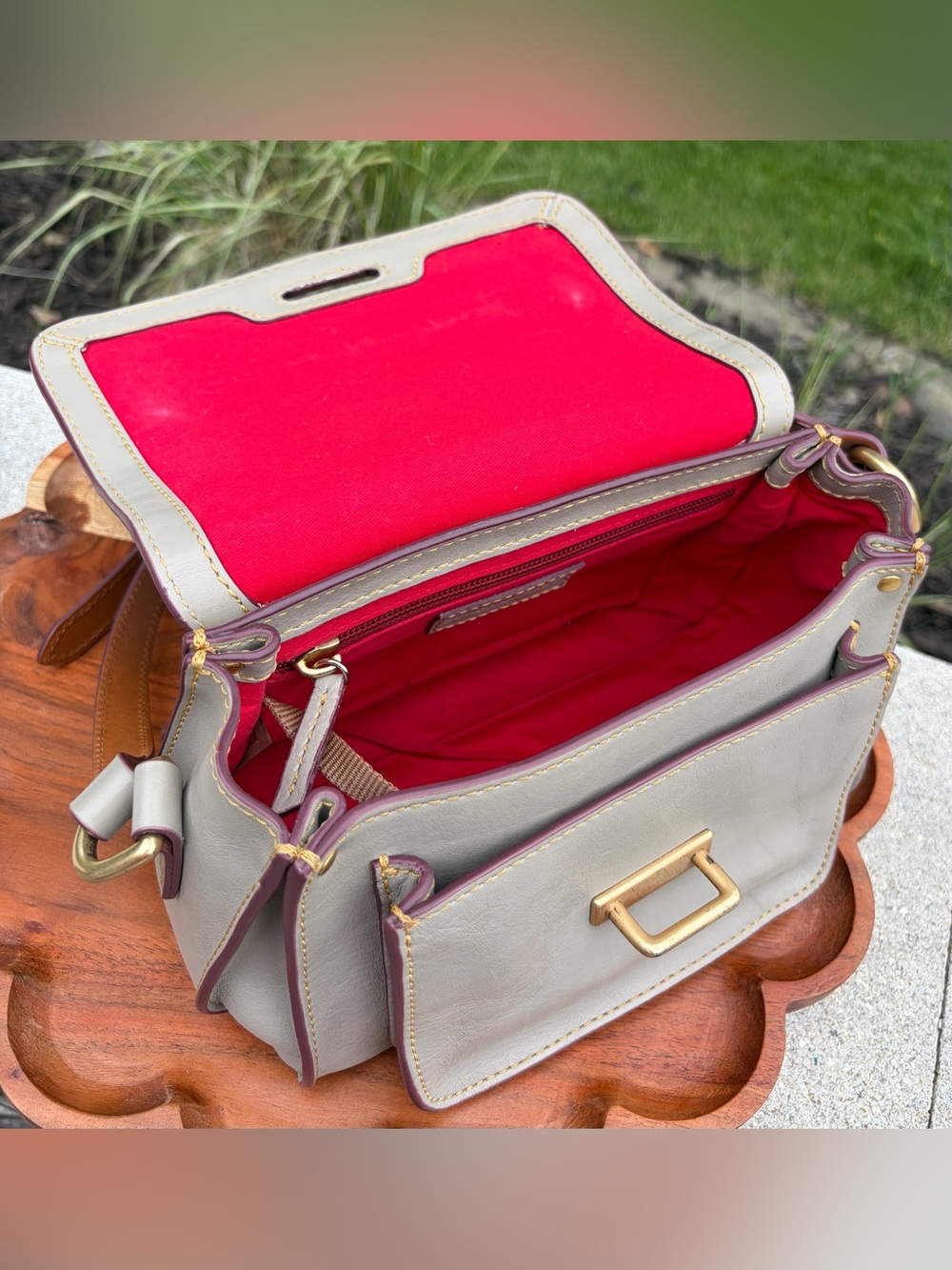 Dooney & Bourke Binocular Florentine Leather Bone Off-White Crossbody - Picture 5 of 17
